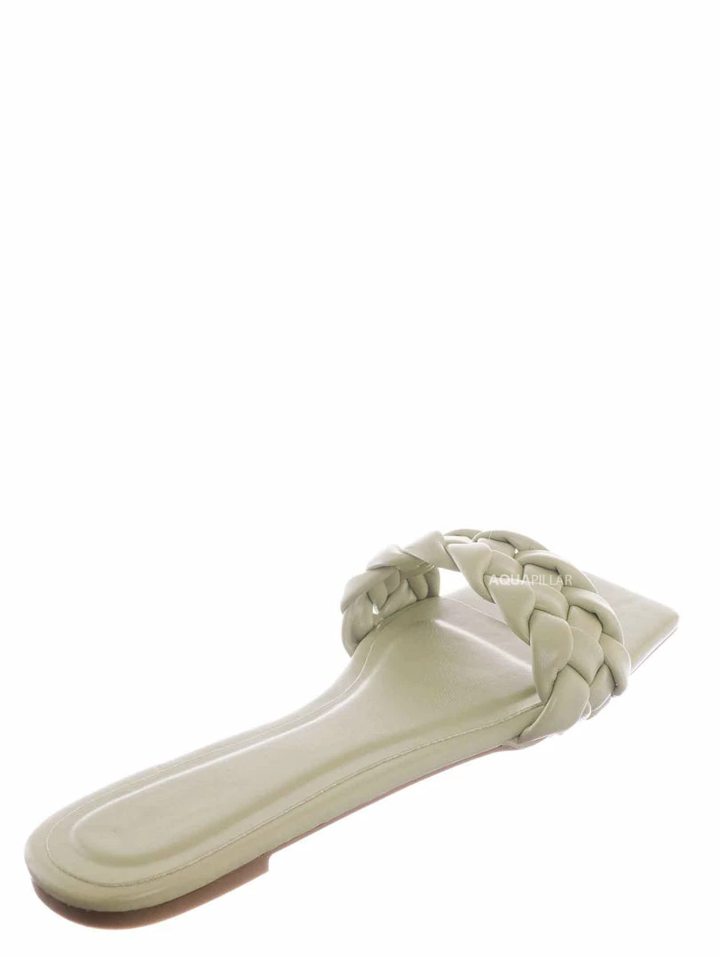 Bamboo Block19 Woven Braided Band Slipper - Womens Open Squared Toe Slip On Flat Sandal