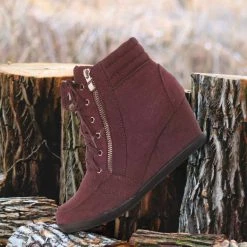 Forever Link Peggy56 90's Zip Hidden Wedge Sneaker - Athleisure Lace Up Casual Heel