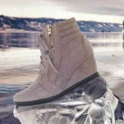 Forever Link Peggy56 90's Zip Hidden Wedge Sneaker - Athleisure Lace Up Casual Heel