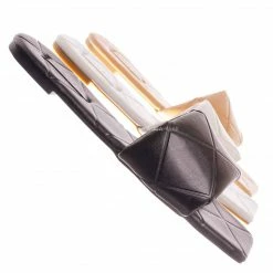 Bamboo New Block22 Quilted Flat Slipper Sandal - Womens Open Square Toe Slides