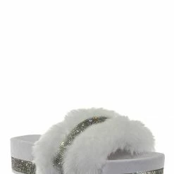 Bamboo Nighttime02 Faux Fur Rhinestone Flatform Slides - Molded Footbed Crystal Sandal New