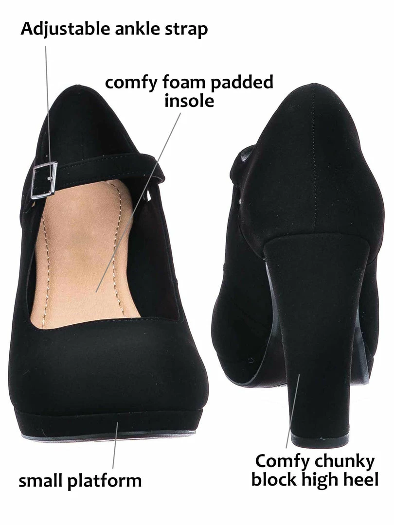 CityClassified New Denny Foam Padded Mary Jane Dress Pump -Women Chunky Block High Heel Office Shoe