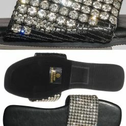 Top Moda Mesa27 Rhinestone Crystal Wide Vamp Slide, Women Summer Slipper