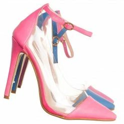 Liliana Olga1 Clear Lucite Pointed Toe Pump, Women Ankle Strap Transparent Shoes New