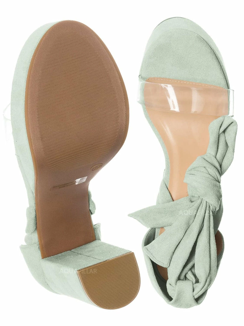 Wild Diva Mia32 Lace Up Block Heel Sandal, Women Leg Wrap Lucite Shoes