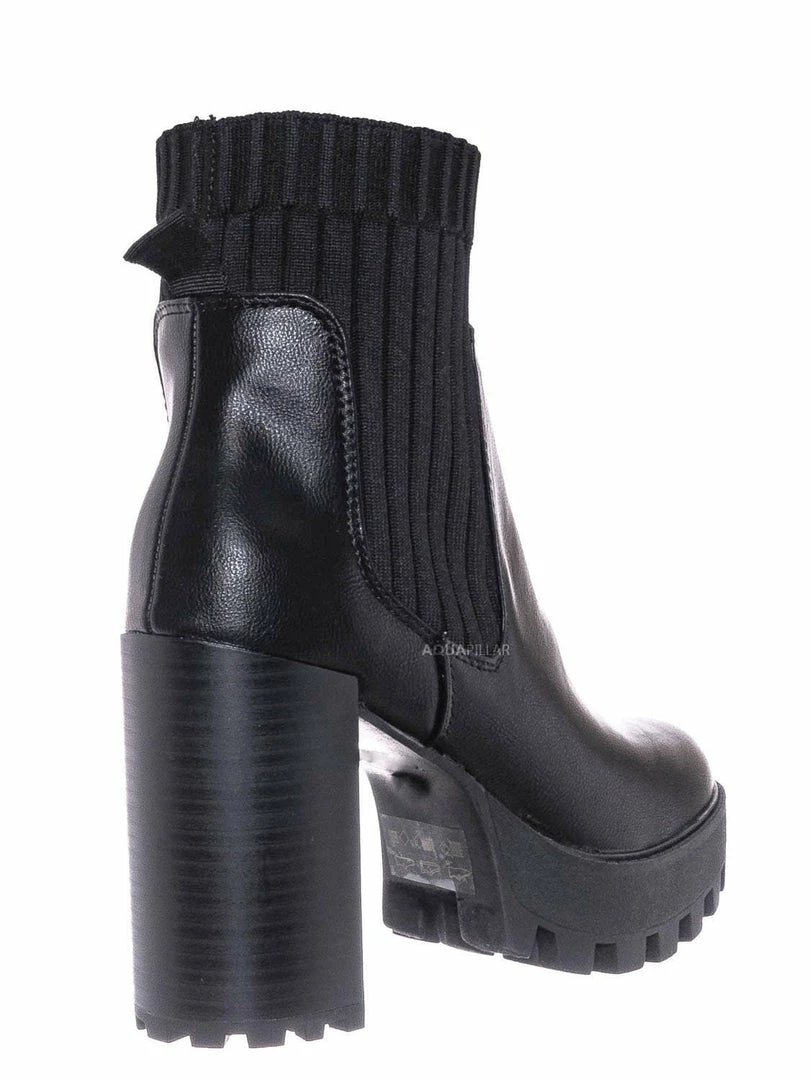 Bamboo Intense01 Chelsea Boots W Elastic Knit Sweater Sock - Threaded Lug Sole Bootie New