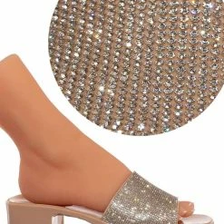 Forever Link List16 Womens Rhinestone Crystal Jelly Block Heel Mule Slide New