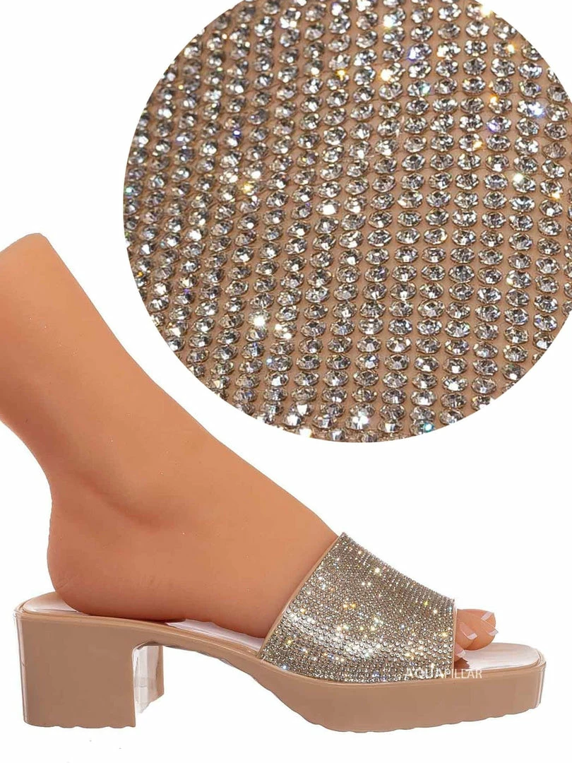 Forever Link List16 Womens Rhinestone Crystal Jelly Block Heel Mule Slide New