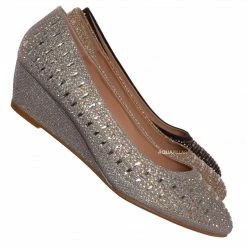 Forever Link Fisher3 Rhinestone Embellished Low Wedge Pump, Women Dress Shoes New