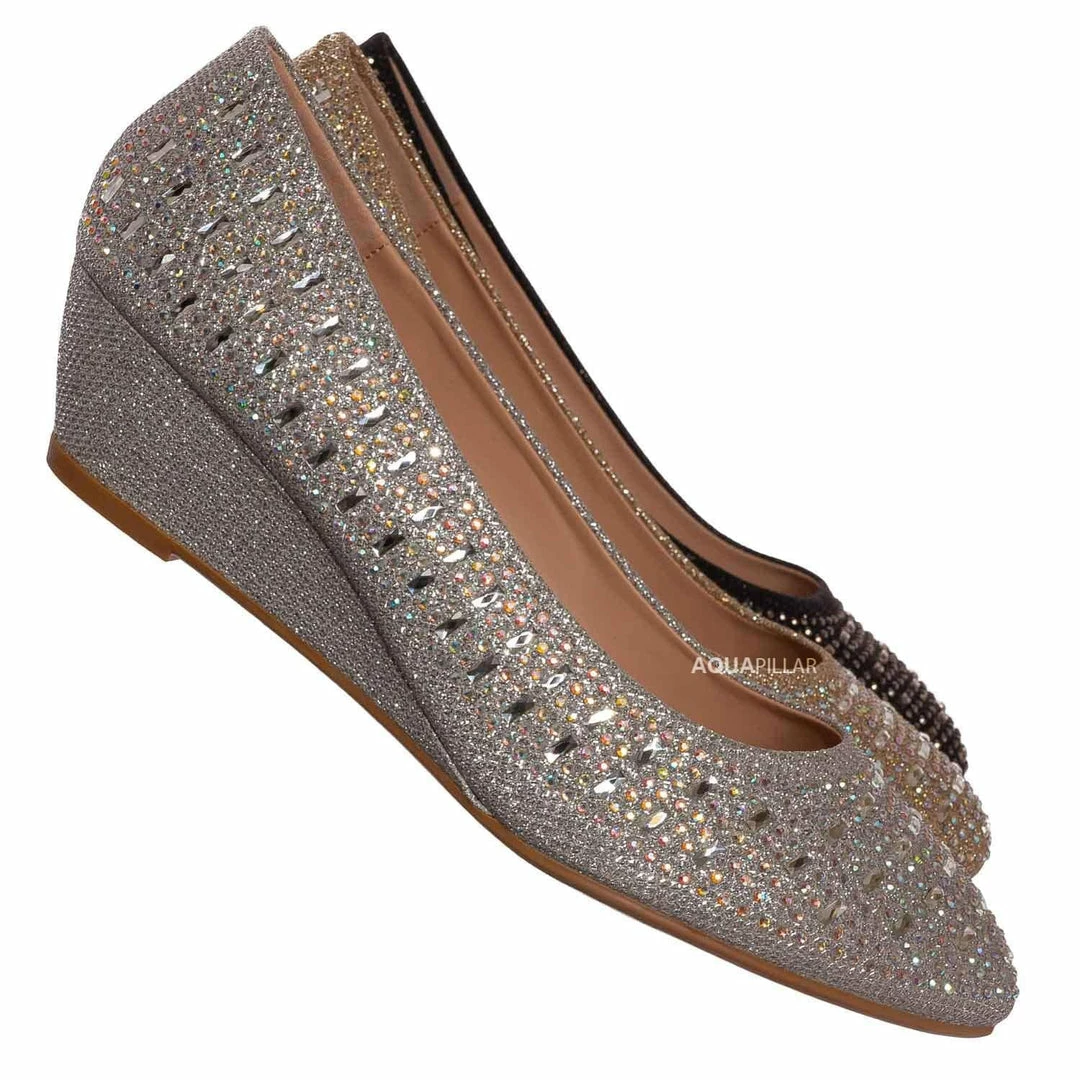 Forever Link Fisher3 Rhinestone Embellished Low Wedge Pump, Women Dress Shoes New