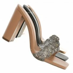 Liliana New Mable18 Rhinestone Crystal Braided Sandal - Women Block Heel Slide