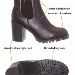 Top Moda Michi72 Block Heel Chelsea Bootie - Threaded Lug Sole Ankle Dress Boots