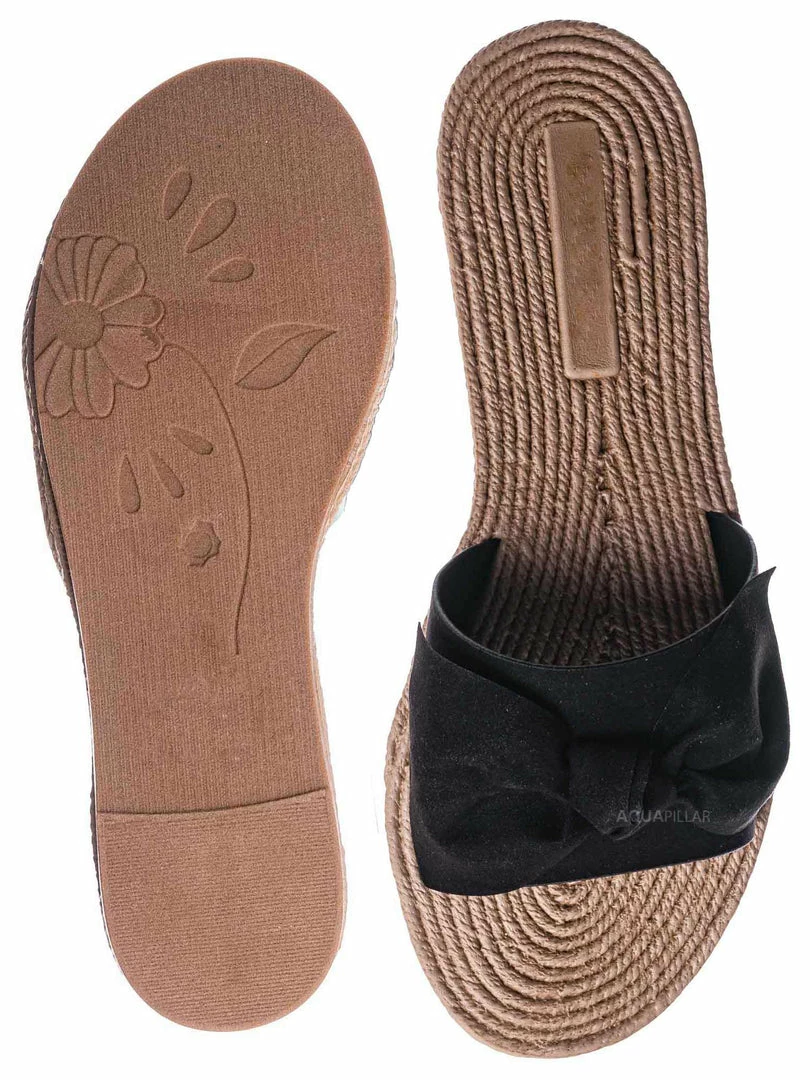 Bamboo Athena12 Espadrille Woven Knotted Bow Slides - Jute Rope Weaved Slip On Sandal