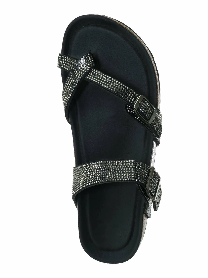 Bamboo Berk03 Rhinestone Molded Footbed Sandal - Women Crystal Slide In Contour Insole New