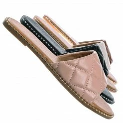 Top Moda New Mick1 Matelassé Quilted Sliders W Metal Stud Welt - Stitch Punk Rock Slipper