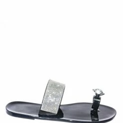 Wild Diva Jolie10 Rhinestone Jelly Toe Ring Sandals - Womens Crystal Pvc Toe Loop Glides New