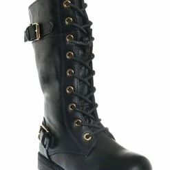 Forever Link Mango27K Childrens Lace Up Combat Boots - Boy Girls Calf High Lace Up Shoe