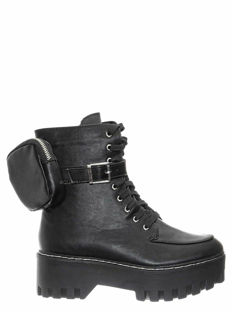 Bamboo New Staging09 Utilitarian Combat Biker Boots W Add On Purse Pocket Pouch