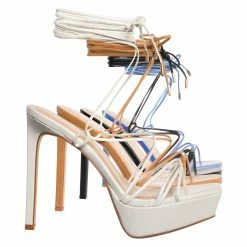 Anne Michelle New Thrilling03 Lace Up Leg Wrap Stiletto Sandal, Women Strappy Dress Shoes