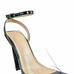 Wild Diva New Maze01 Lucite Transparent Open Square Toe Sandal - Clear Chucky Triangle Heel