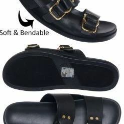 Soda New Rather Flexible Footbed Slide, Double Buckle Slipper Sandal