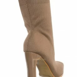 Glaze New Jiajia1 Women's Elastic Knit Bootie On Flat Block Heel