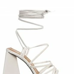 Bamboo Premiere04 Leg Wrap Sandal W Triangle Block Heel, Women Lace Up Shoes New