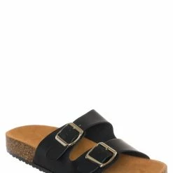 Wild Diva Michiko01 Unisex Double Buckle Slide , Lightweight Cork Footbed Sandal