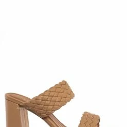 X2B Meg1 Block Heel Braided Mule, Women's Chunky Slide Sandal