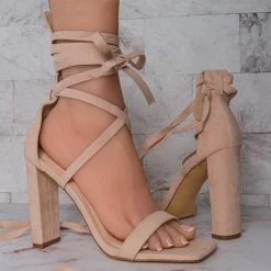 Liliana Novax11 Ribbon Leg Wrap Block Heel Sandal, Women Dress Shoes New