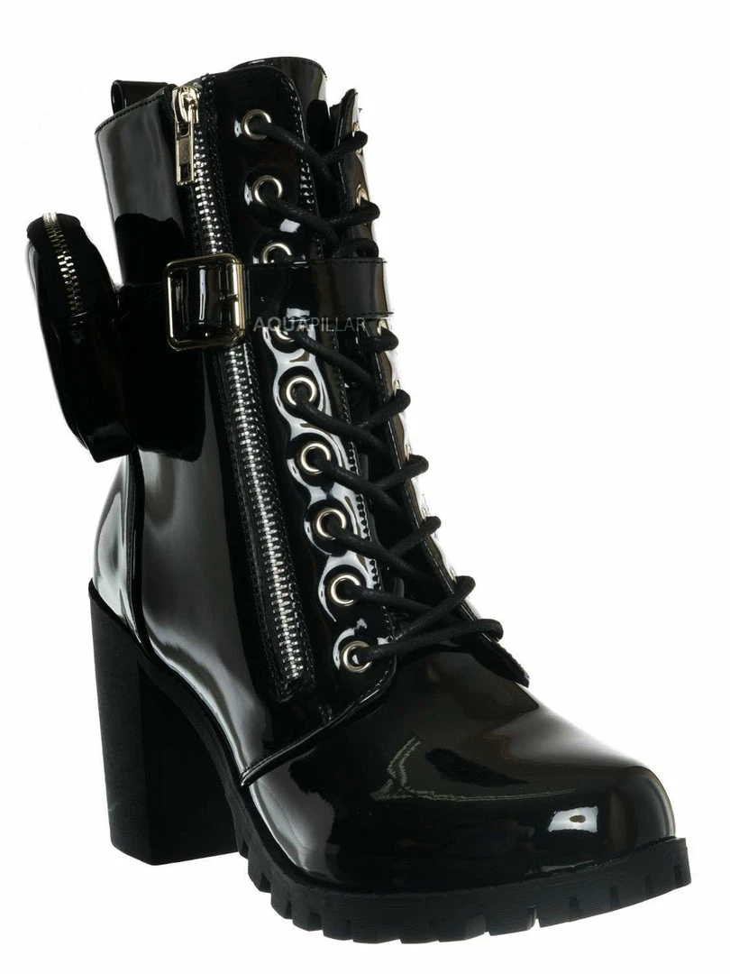 Forever Link Access39 Combat Bootie W Pouch - Women High Heel Ankle Boots New