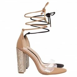 X2B Alpha3 Women's Rhinestone Block Heel Leg Wrap Lucite Sandal