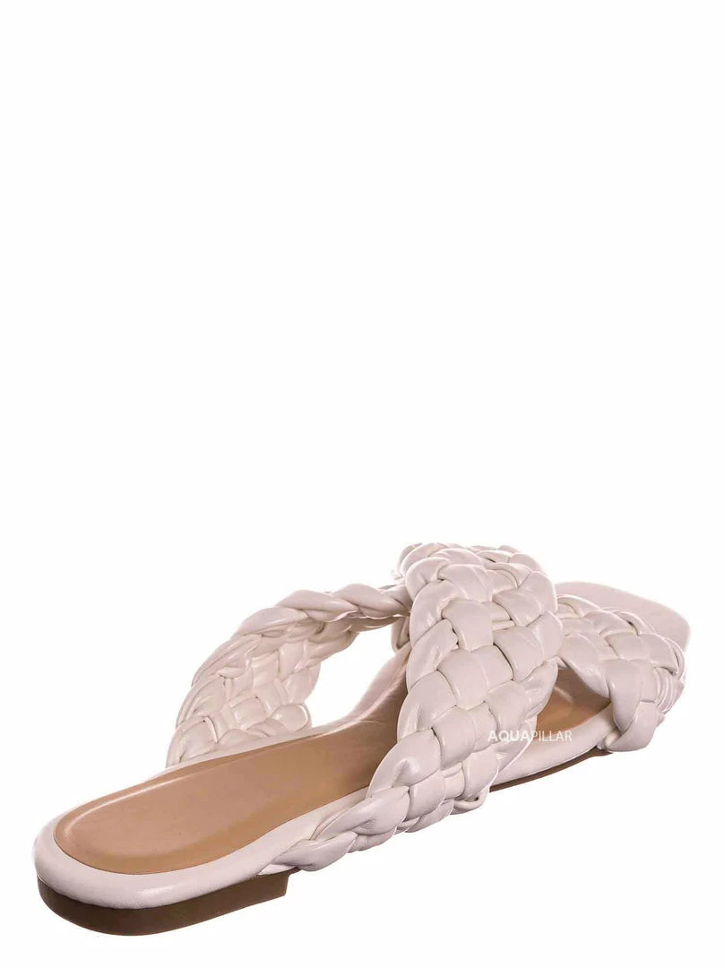 Bamboo Kick61 Thick Braided Woven Slides - Womens Open Squared Toe Slip On Mule Slipper New