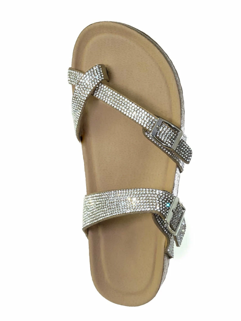 Bamboo Berk03 Rhinestone Molded Footbed Sandal - Women Crystal Slide In Contour Insole New