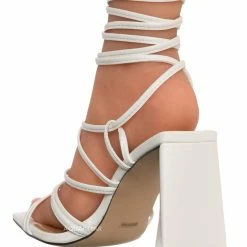 Bamboo Premiere04 Leg Wrap Sandal W Triangle Block Heel, Women Lace Up Shoes New