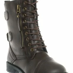 Forever Link Mountain81K Childrens Zip Up Combat Boots - Boy Girl Calf High Shoes