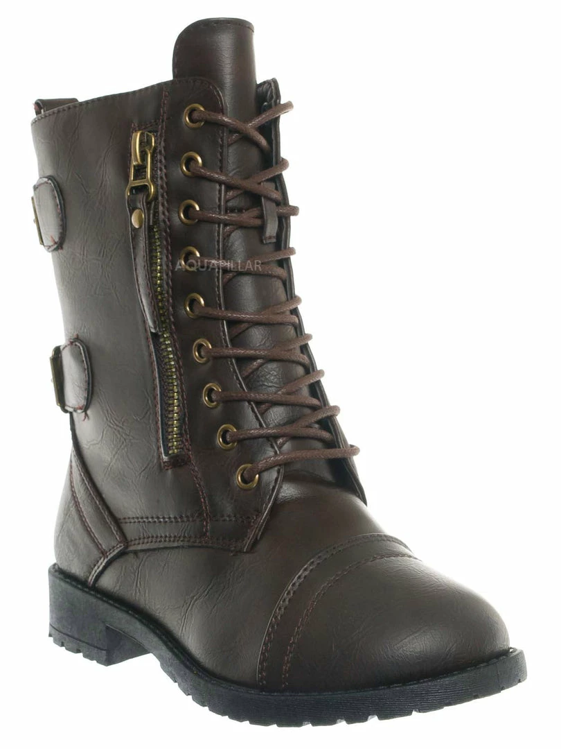 Forever Link Mountain81K Childrens Zip Up Combat Boots - Boy Girl Calf High Shoes