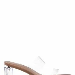 Bamboo Lucent03 Clear Lucite Slides, Women Acrylic Block Heel Sandal