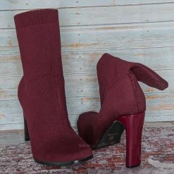 Glaze New Jiajia1 Women's Elastic Knit Bootie On Flat Block Heel