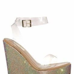 Vigo Fiore New Angelique1 Lucite Rhinestone Platform Wedge Sandal - Women Clear Dance Shoes