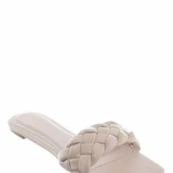 Bamboo Block19 Woven Braided Band Slipper - Womens Open Squared Toe Slip On Flat Sandal