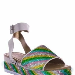 Forever Link Luxury96 Rhinestone Glitter Flatform Sandal - Women Ankle Strap Crystal Platform New