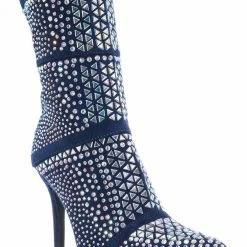 Forever Link Event98 Rhinestone Studded Stiletto Bootie- Womens Crystal Ankle Height Boot
