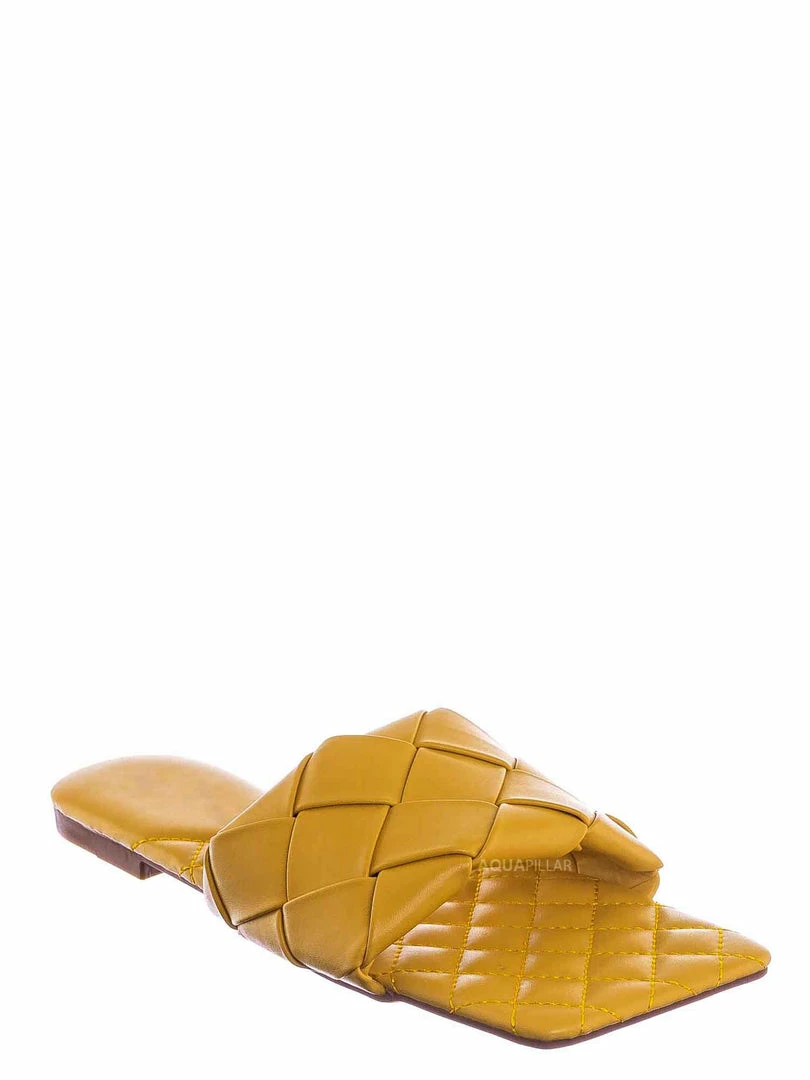 Forever Link Padded18 Wide Woven Slide Sandal - Womens Elongated Open Square Toe Slipper Mule New