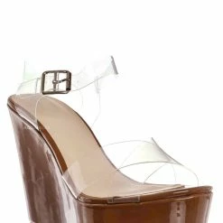 Bamboo Choice89 Clear Lucite Platform Wedge Sandal, Women's Transparent Shoes