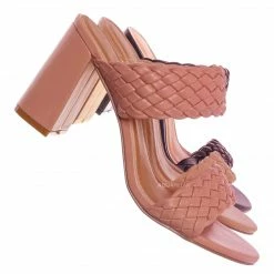 X2B Meg1 Block Heel Braided Mule, Women's Chunky Slide Sandal