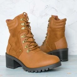 Fabulous New Please59 Block Heel Military Combat Bootie - Women Ankle Boots