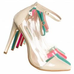 Liliana Olga1 Clear Lucite Pointed Toe Pump, Women Ankle Strap Transparent Shoes New