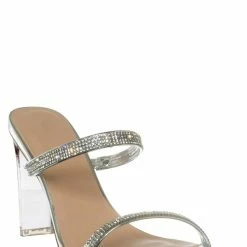 Delicious Facing Clear Heel Rhinestone Mules - Women Dress Slipper New