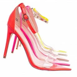 Anne Michelle New Exception10 Lucite Neon Stiletto Sandal - Women Clear High Heel Pointed Toe Shoe